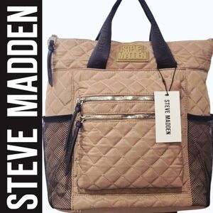 Steve Madden BJaxie Quilted Backpack/Tote Bag- Khaki